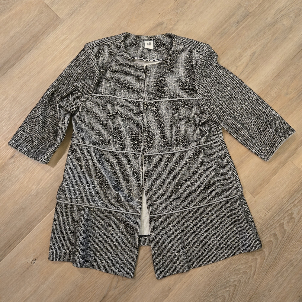 CABI The Times Jacket Black and White Swing Knit Tweed